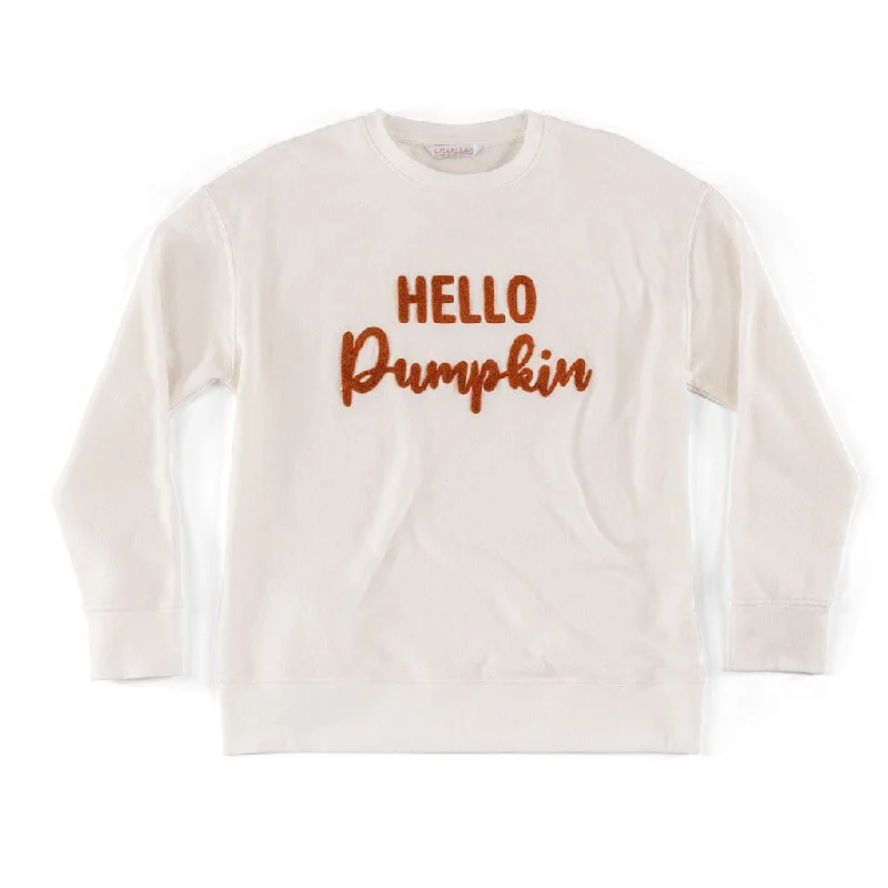 "Hello Pumpkin" Sweatshirt | Ivory Hoodie with Emblem Brand Identity