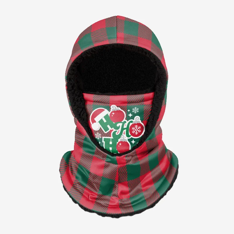 Ho Ho Ho Hooded Gaiter Hoodie with Frayed Bohemian Relaxed