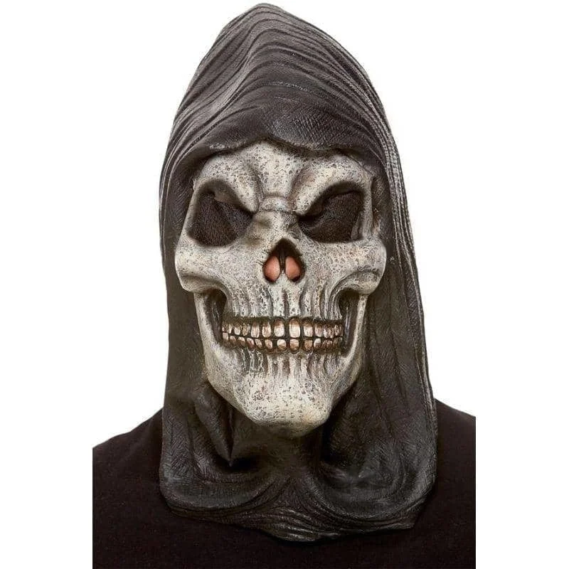 Hooded Skeleton Latex Mask Adult White Hoodie with Drawstring Waist Adjustable Fitted