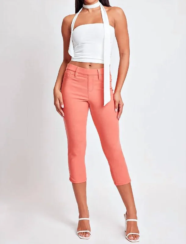 Hyperstretch Capri Jean In Melon Stylish High-Rise Mom Jeans