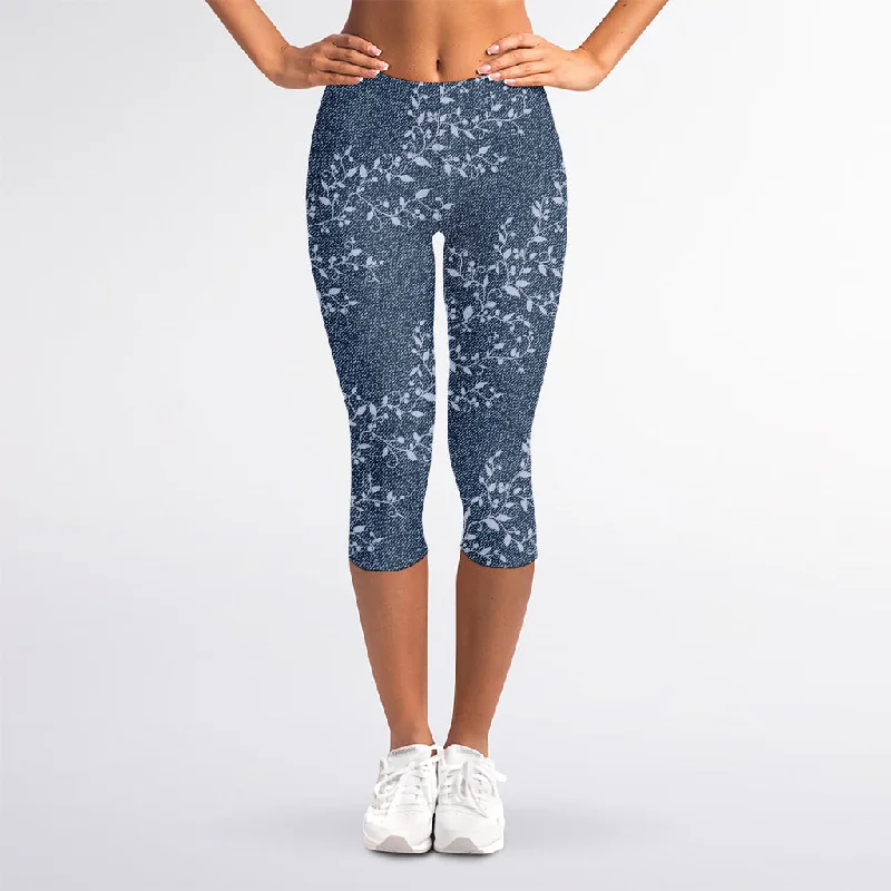 Ivy Flower Denim Jeans Pattern Print Women's Capri Leggings Stylish Relaxed Fit Skinny Jeans Ivy Flower Denim Jeans Pattern Print Women's Capri Leggings Stylish Relaxed Fit Skinny Jeans