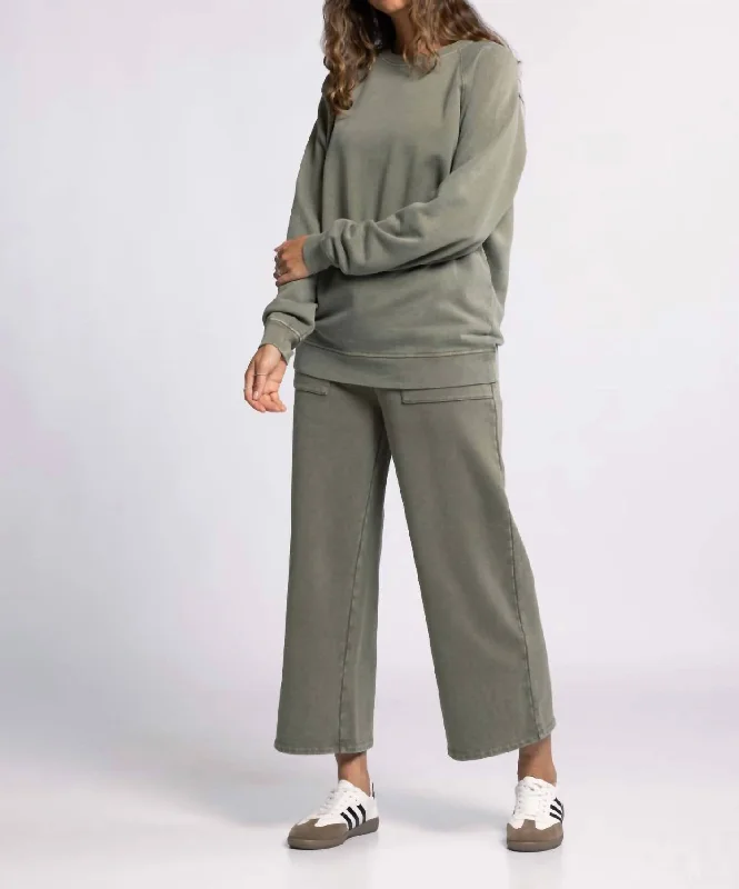Jaime Sweatshirt In Olive Hoodie with Back Slit Movement Comfort