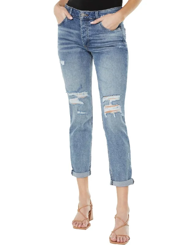 Juliet Slouchy Boyfriend Jeans In Vigor Fashionable Frayed Hem Denim