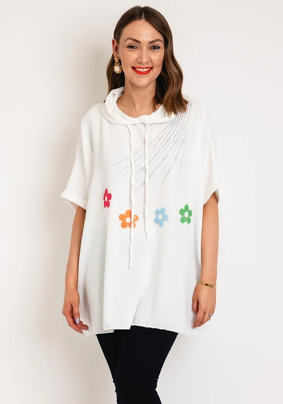 Serafina Collection One Size Embellished Longline Hooded Top, White Hoodie with Tied Waist Feminine Flattering Serafina Collection One Size Embellished Longline Hooded Top, White Hoodie with Tied Waist Feminine Flattering