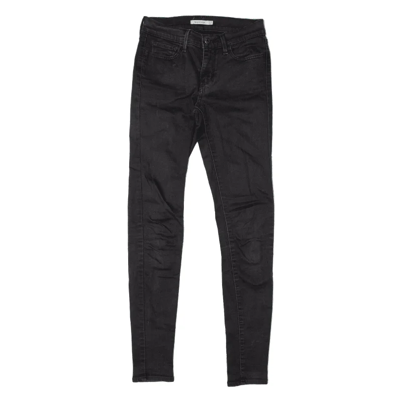 LEVI'S 710 Jeans Black Denim Slim Skinny Womens W27 L32 Trendy Pleated Waist Jeans