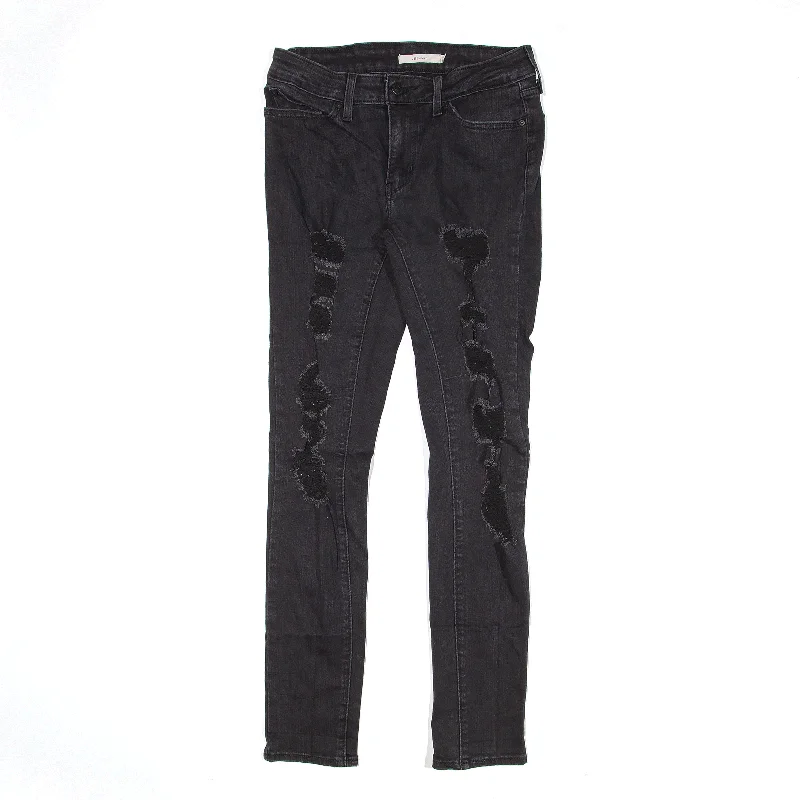 LEVI'S 711 Distressed Jeans Black Denim Slim Skinny Womens W27 L30 Stylish Plus Size Denim Jeans