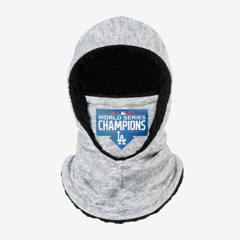 Los Angeles Dodgers 2020 World Series Champions Heather Grey Big Logo Hooded Gaiter Hoodie with Tied Waist Feminine Flattering