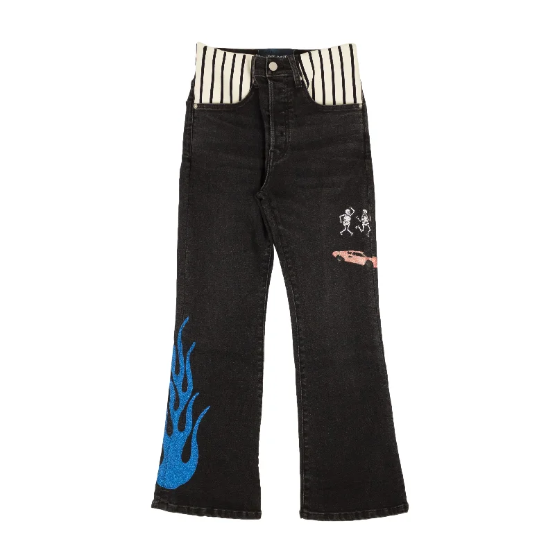 Lost Daze Stripe Spandex Waist Jeans - Black Comfortable Zip-Fly Denim Jeans
