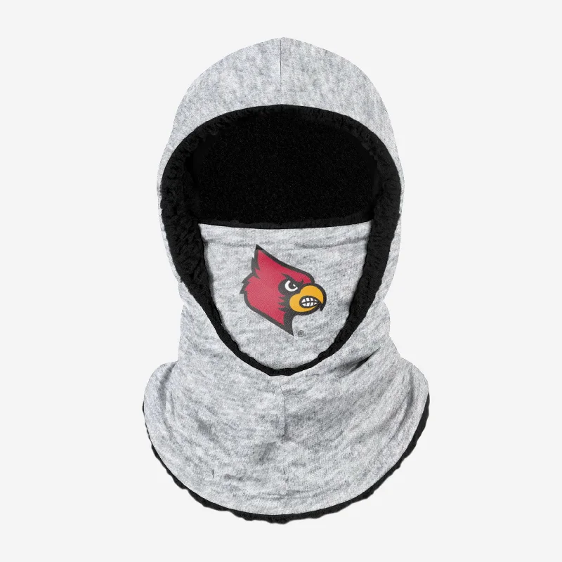 Louisville Cardinals Heather Grey Big Logo Hooded Gaiter Hoodie with High Neck Warm Protective Louisville Cardinals Heather Grey Big Logo Hooded Gaiter Hoodie with High Neck Warm Protective