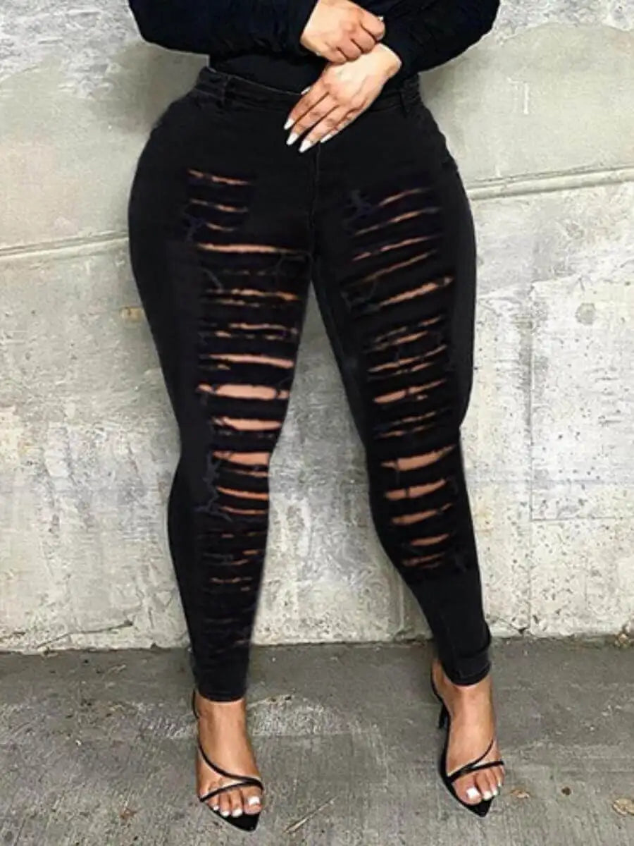 LW Mid Waist High Stretchy Ripped Solid Skinny Jeans Summer Elastic Trousers Stylish Shredded Denim Jeans LW Mid Waist High Stretchy Ripped Solid Skinny Jeans Summer Elastic Trousers Stylish Shredded Denim Jeans
