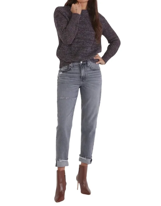 Marlowe Slim Boyfriend Jeans In Stormy Skies Grey Comfortable Faded High-Rise Jeans