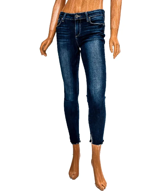 Mid-Rise Ankle Fray Skinny Jeans Trendy Patchwork Denim Jeans