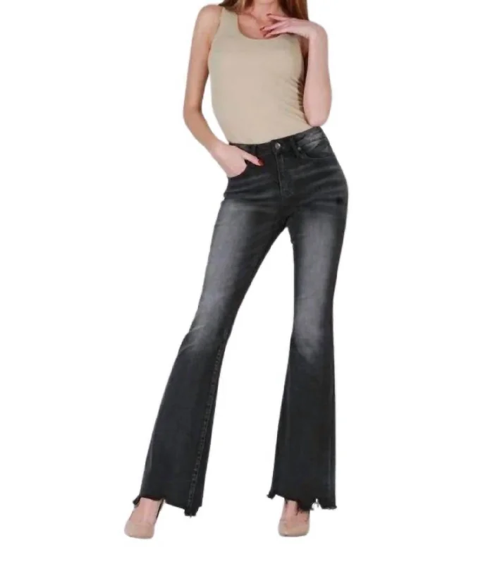 Mid Rise Boot Cut Jeans - Plus In Grey Trendy Pleated Waist Jeans