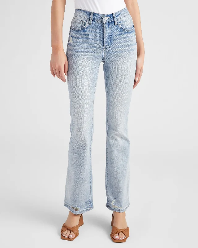 Mid Rise Distressed Hem Bootcut Jeans Trendy Skinny Fit Jeans