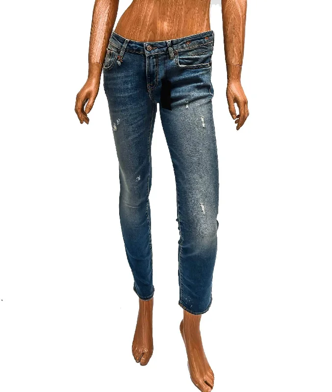 Mid-Rise Kate Skinny Jeans Stylish Shredded Denim Jeans