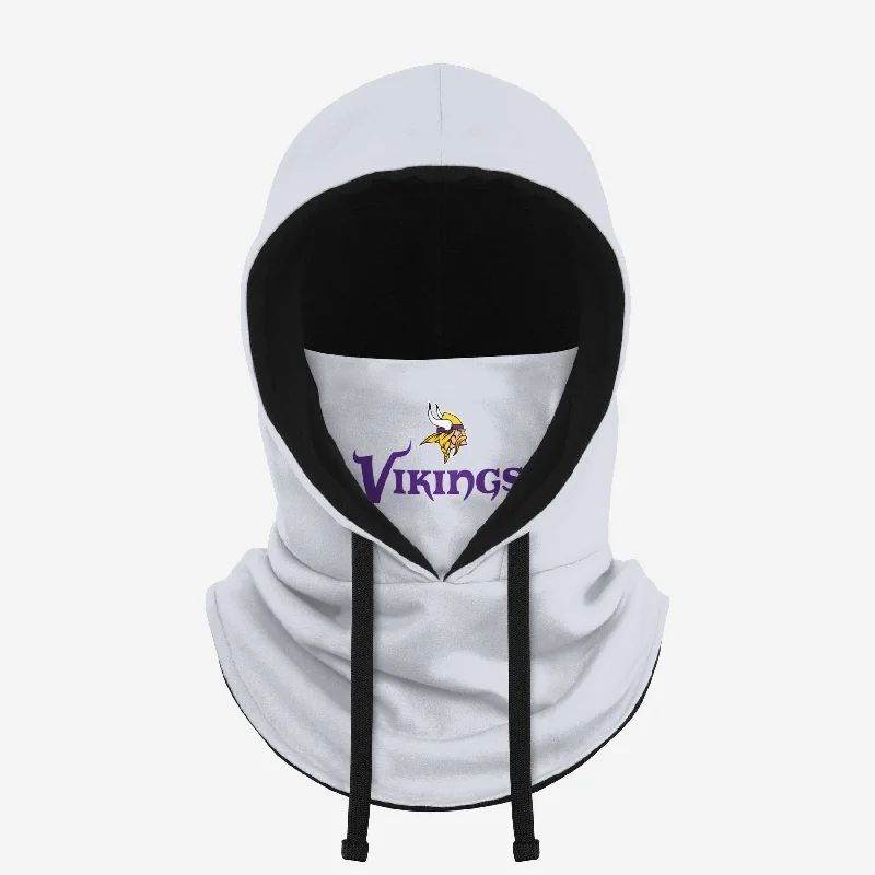 Minnesota Vikings White Drawstring Hooded Gaiter Hoodie with Hem Raw Edge Edgy Unfinished Minnesota Vikings White Drawstring Hooded Gaiter Hoodie with Hem Raw Edge Edgy Unfinished