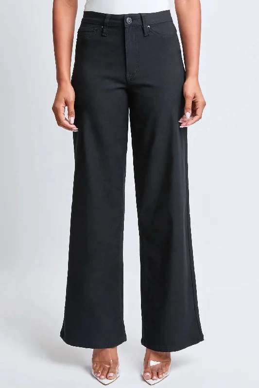 Missy High-Rise Hyperstretch Wide Leg Jeans In Black Chic Double Waistband Jeans