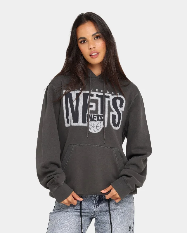 Mitchell & Ness New Jersey Nets Retro Blur Hoodie Faded Black Hoodie with Side Slits Relaxed Casual Mitchell & Ness New Jersey Nets Retro Blur Hoodie Faded Black Hoodie with Side Slits Relaxed Casual