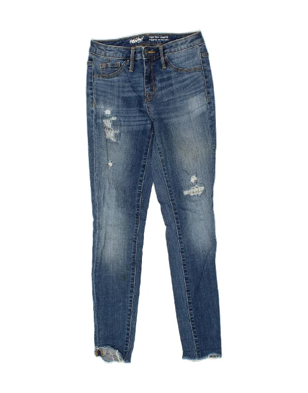 MOSSIMO Womens Distressed High Rise Jegging Jeans US 0 XS W25 L26 Blue Trendy Patchwork Denim Jeans MOSSIMO Womens Distressed High Rise Jegging Jeans US 0 XS W25 L26 Blue Trendy Patchwork Denim Jeans