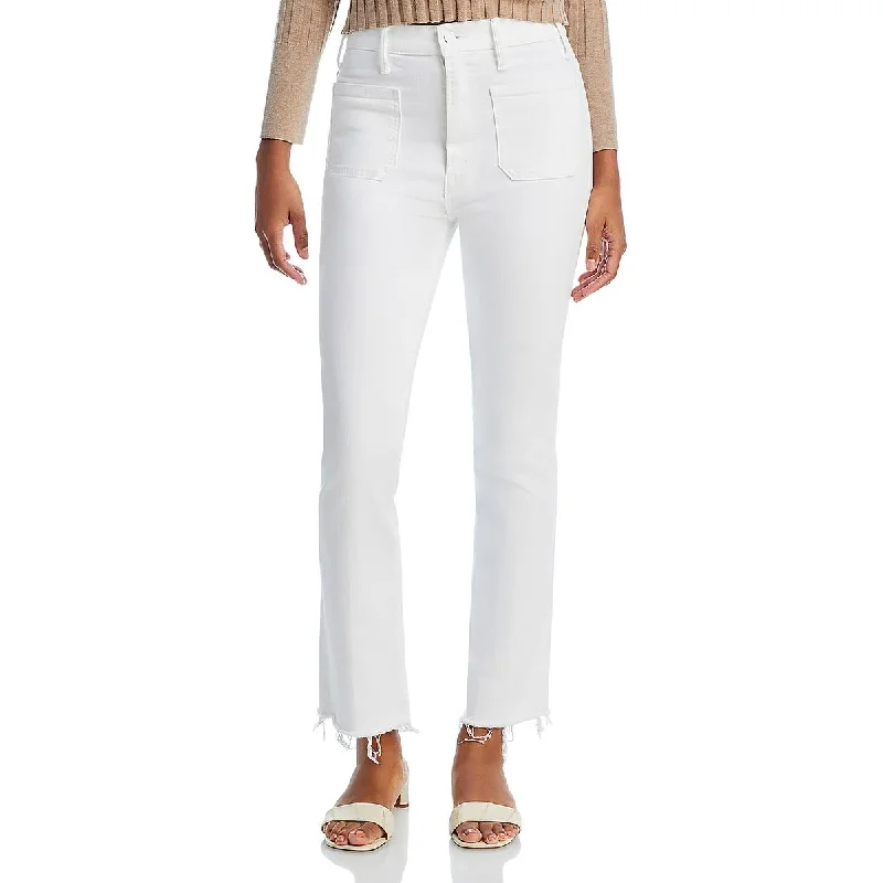 Mother Womens The Hustler Raw Hem Denim Ankle Jeans Fashionable White Denim Jeans