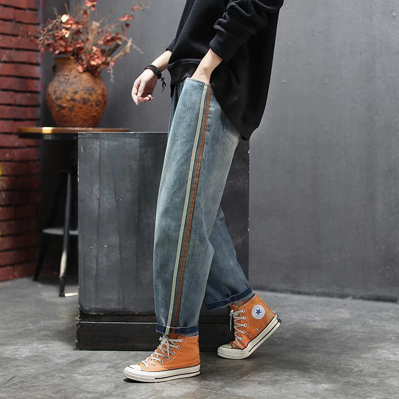 Spring Women Elastic Waist Loose Jeans All-matched Casual Cotton Denim Harem Pants Trendy Wide-Legged High-Waist Jeans Spring Women Elastic Waist Loose Jeans All-matched Casual Cotton Denim Harem Pants Trendy Wide-Legged High-Waist Jeans