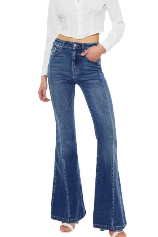 Nicole Denim Flare Jeans In Medium Wash Trendy Skinny High-Waist Jeans