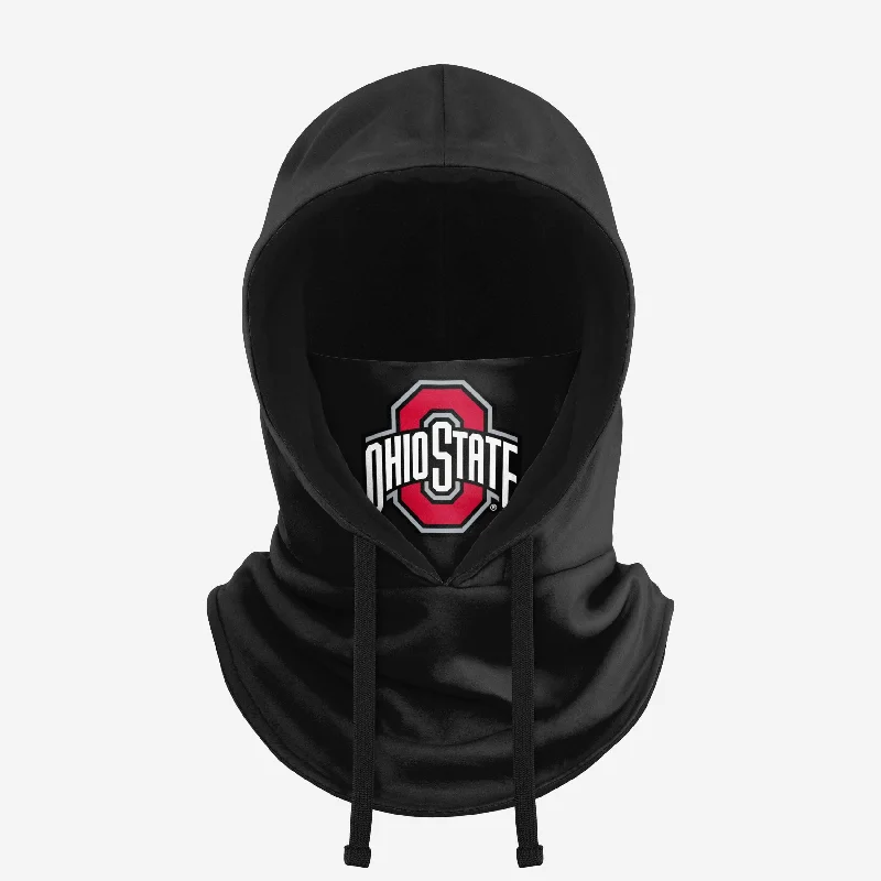 Ohio State Buckeyes Black Drawstring Hooded Gaiter Hoodie with Fur Luxurious Winter