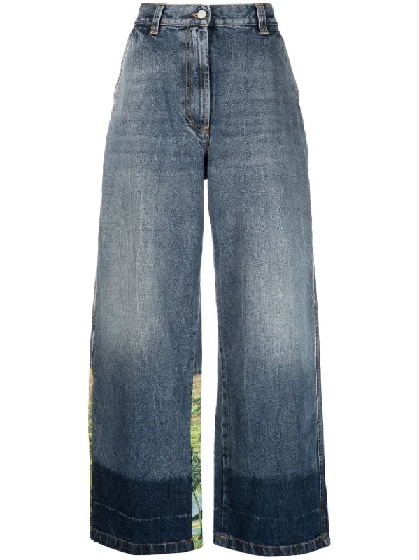 Palm Angels Jeans Blue Trendy Wide-Legged High-Waist Jeans