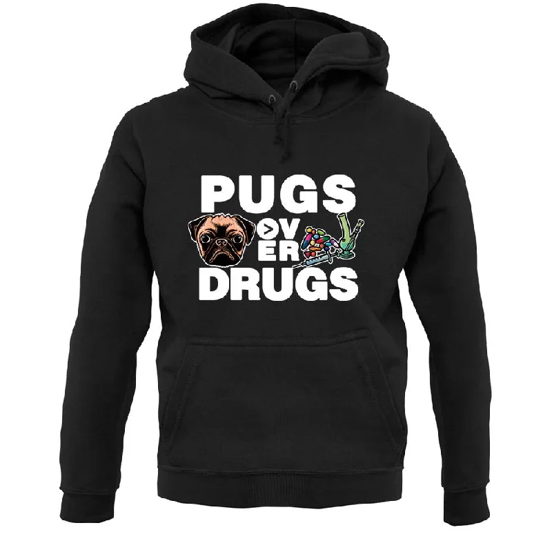 Pugs Over Drugs Unisex Hoodie Hoodie with Ribbed Hem Stretchable Secure