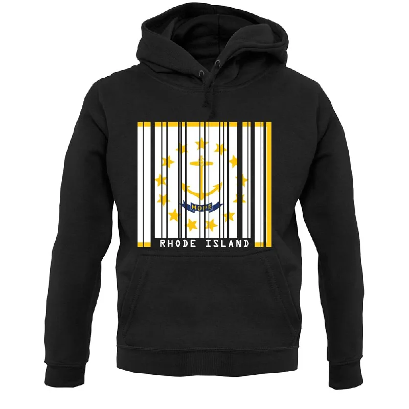 Rhode Island  Barcode Style Flag Unisex Hoodie Hoodie with Frayed Bohemian Relaxed