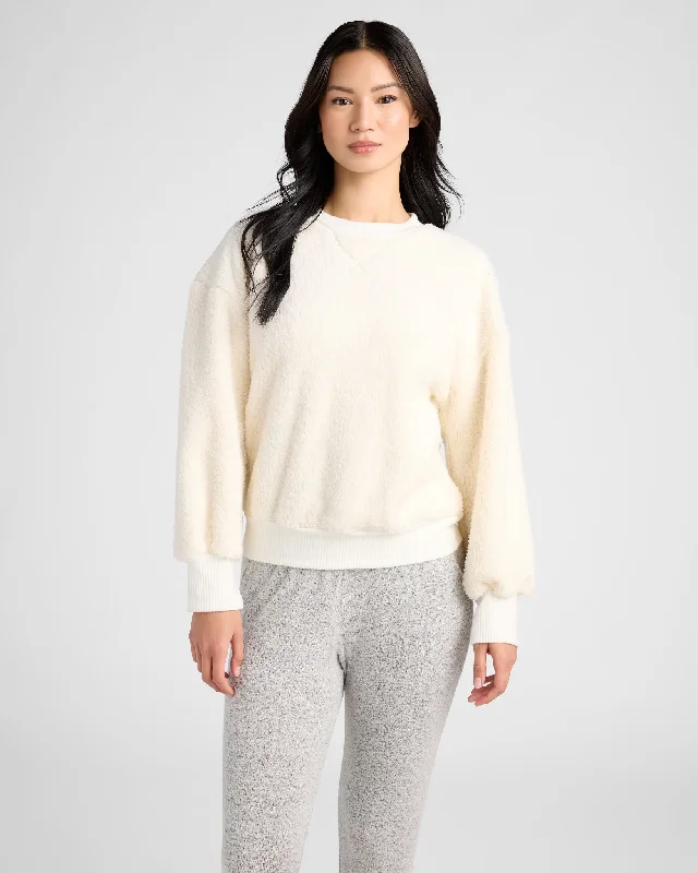 Sherpa Topstitch Sweatshirt Hoodie with Mesh Breathable Sporty