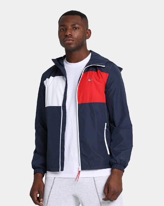 Tommy Jeans Zip Thru Windbreaker Twilight Navy Trendy Layered Pocket Jeans