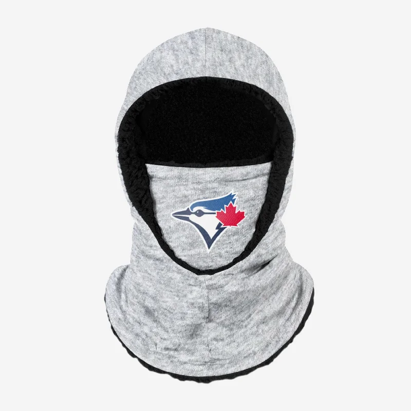 Toronto Blue Jays Heather Grey Big Logo Hooded Gaiter Hoodie with Hem Raw Edge Edgy Unfinished Toronto Blue Jays Heather Grey Big Logo Hooded Gaiter Hoodie with Hem Raw Edge Edgy Unfinished