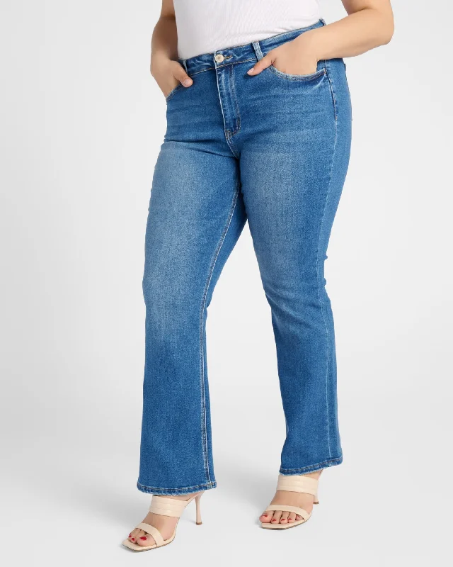 Plus Size High Rise Slim Bootcut Jeans Comfortable Low-Rise Jeans
