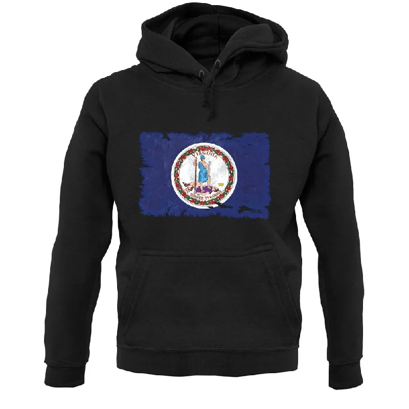 Virginia Grunge Style Flag Unisex Hoodie Zip Hoodie Drawstring Kangaroo Pocket