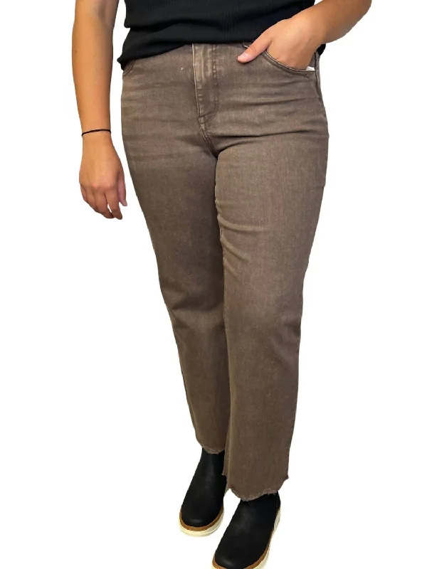 Washed High Rise Jean In Brown Trendy Button-Up High-Waist Jeans