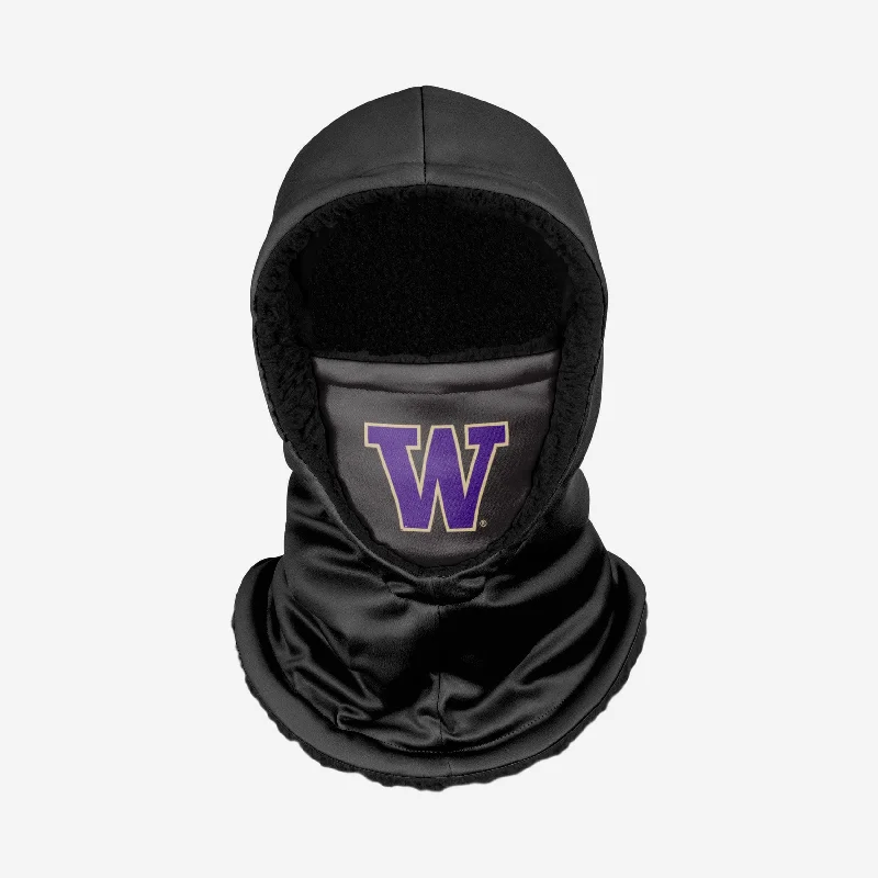 Washington Huskies Black Hooded Gaiter Hoodie with Button Placket Classic Preppy