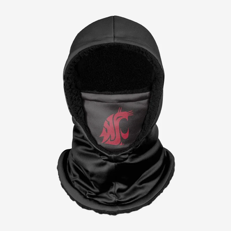 Washington State Cougars Black Hooded Gaiter Hoodie with Puffed Sleeves Voluminous Trendy