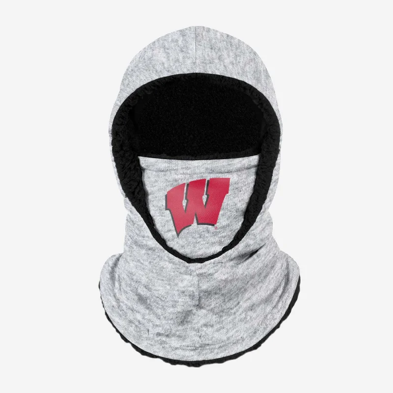 Wisconsin Badgers Heather Grey Big Logo Hooded Gaiter Hoodie with Slim Fit Tailored Modern Wisconsin Badgers Heather Grey Big Logo Hooded Gaiter Hoodie with Slim Fit Tailored Modern