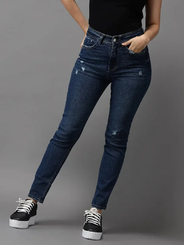Women's Blue Solid Slim Fit Denim Jeans-GZ-5178-1-Blue Chic Vintage-Inspired Denim Jeans Women's Blue Solid Slim Fit Denim Jeans-GZ-5178-1-Blue Chic Vintage-Inspired Denim Jeans