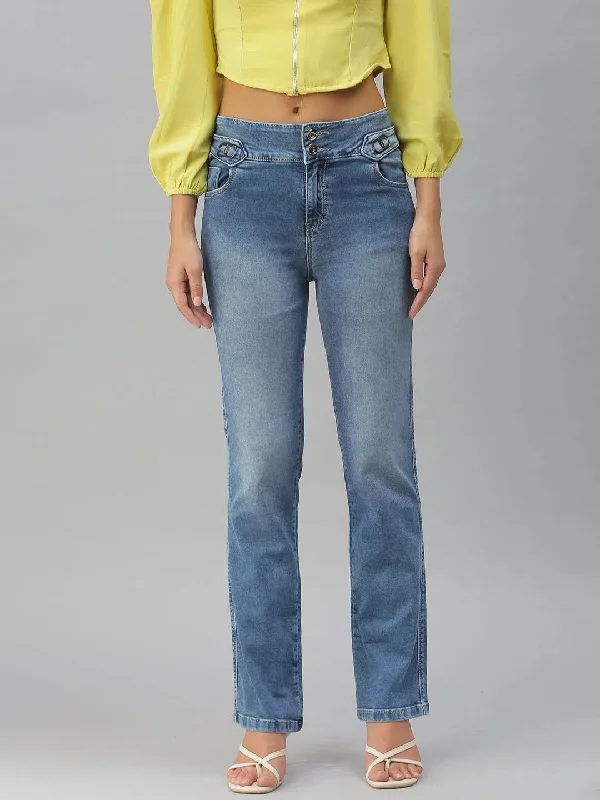 Women's Blue Solid Straight Fit Denim Jeans-CR-7814-Blue Fashionable Slouchy Fit Jeans Women's Blue Solid Straight Fit Denim Jeans-CR-7814-Blue Fashionable Slouchy Fit Jeans