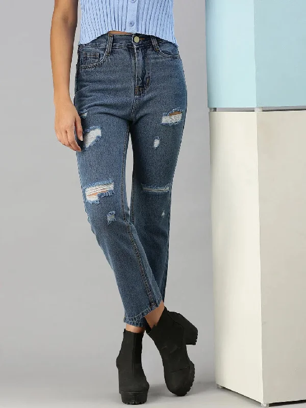 Women's Blue Solid Straight Fit Denim Jeans-GZ-2543B-Blue Chic Vintage-Inspired Denim Jeans Women's Blue Solid Straight Fit Denim Jeans-GZ-2543B-Blue Chic Vintage-Inspired Denim Jeans