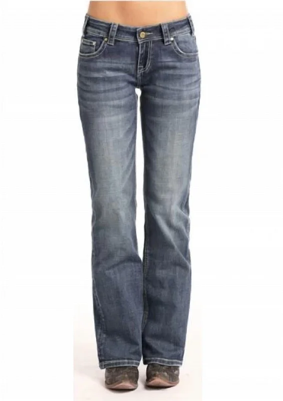Women's Boot Cut Riding Jeans Embroidered Pockets In Medium Vintage Wash Comfortable Dark Wash Jeans Women's Boot Cut Riding Jeans Embroidered Pockets In Medium Vintage Wash Comfortable Dark Wash Jeans