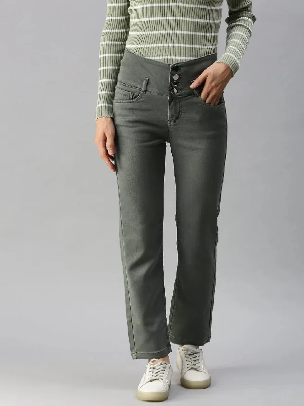 Women's Grey Solid Fit Denim Jeans-IM-9797A-Grey Elegant High-Waisted Flared Jeans