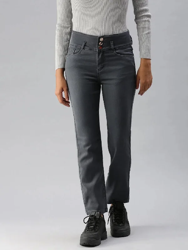 Women's Grey Solid Straight Fit Denim Jeans-IM-9796-Grey Elegant Skinny Leg Jeans