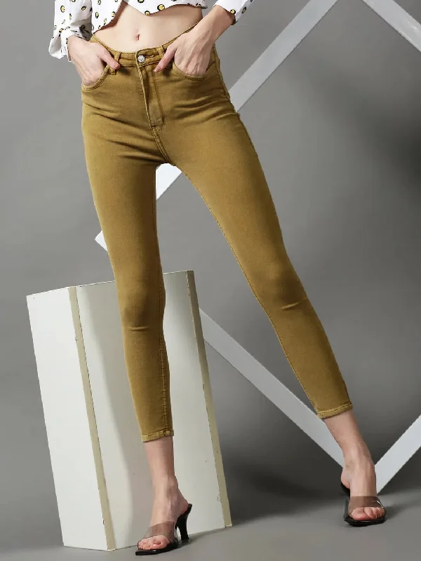 Women's Khaki Solid Skinny Fit Denim Jeans-GZ-5288-Khaki Comfortable Stretch Denim Jeans Women's Khaki Solid Skinny Fit Denim Jeans-GZ-5288-Khaki Comfortable Stretch Denim Jeans