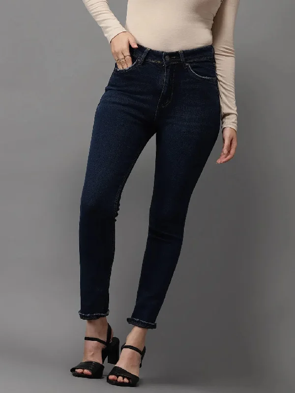 Women's Navy Blue Solid Slim Fit Denim Jeans-GZ-5206-1-Navyblue Elegant Skinny Leg Jeans Women's Navy Blue Solid Slim Fit Denim Jeans-GZ-5206-1-Navyblue Elegant Skinny Leg Jeans