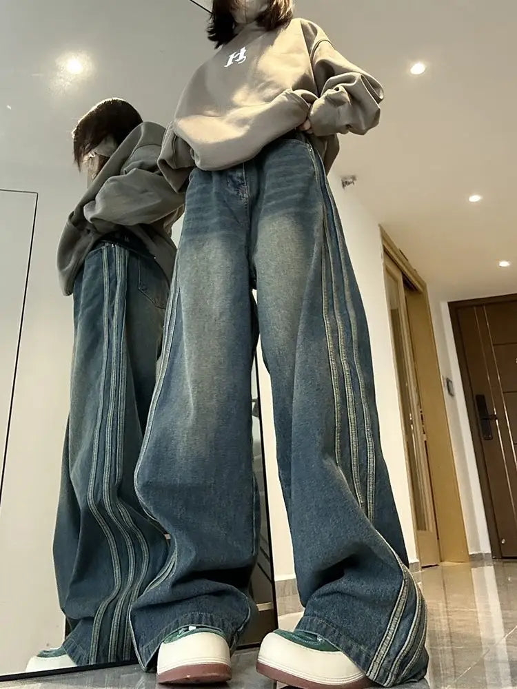 Y2K Vintage High Waist Streetwear Style Blue Jeans Pants Korean Fashion Women's Trendy Colored Denim Jeans Y2K Vintage High Waist Streetwear Style Blue Jeans Pants Korean Fashion Women's Trendy Colored Denim Jeans