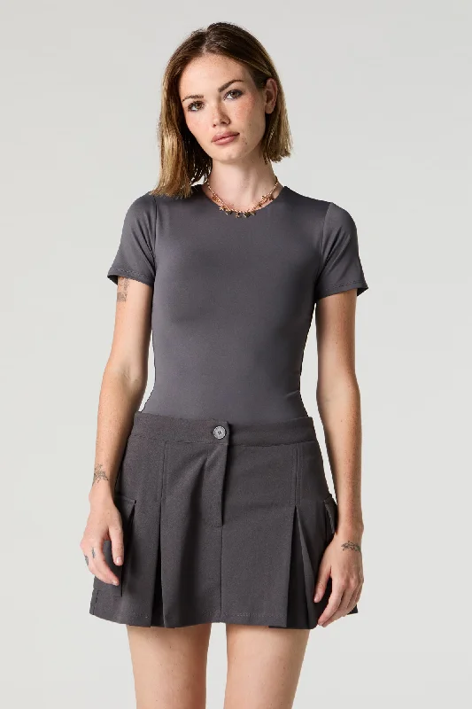 Crepe Pleated Cargo Skort asymmetrical skirt cut