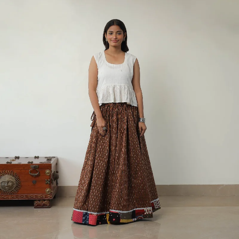 Brown - 24 Kali Cotton Pochampally Ikat Skirt with Border 05 silk skirt smooth